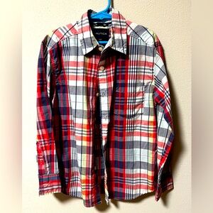 Nautica Boys Size Small (8) Long Sleeve Button-up Shirt Plaid Shirt, Cotton/Poly